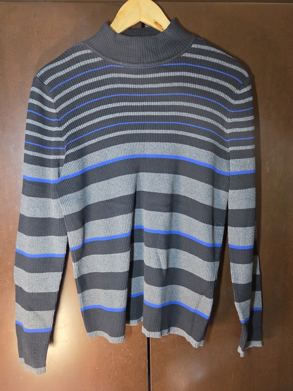Karen Scott Striped Turtleneck Sweater Gray, Black & Blue Women Size Large